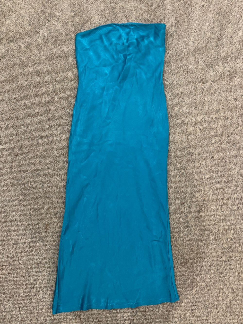 Meshki Blue Satin Strapless Midi Maxi Dress Formal Evening Gown — Worn Once